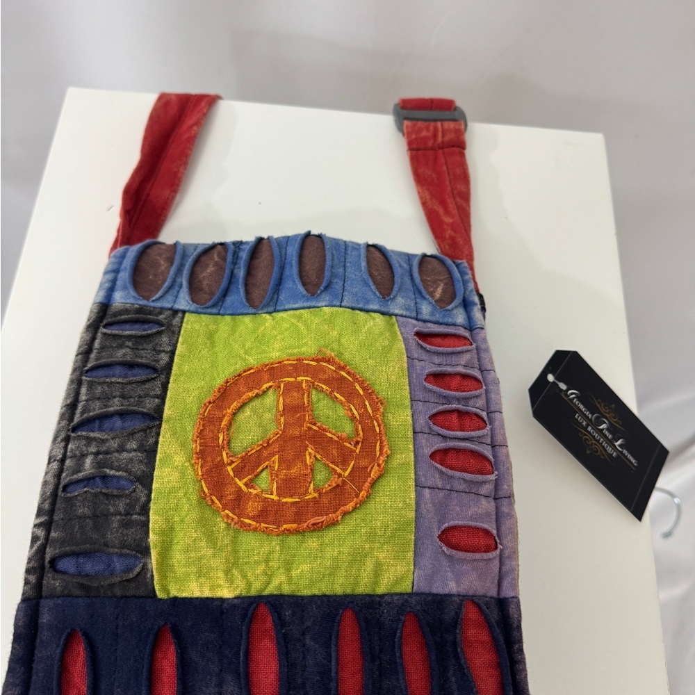 Peace Sign Patchwork Shoulder Bag